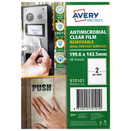 Avery Protect Anti-Microbial Removable Film 199.1 x 143.5mm 2 Per Sheet