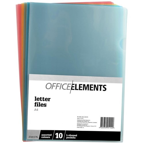 Office Elements L-Shaped Pockets A4 Assorted Colours, Pack of 10