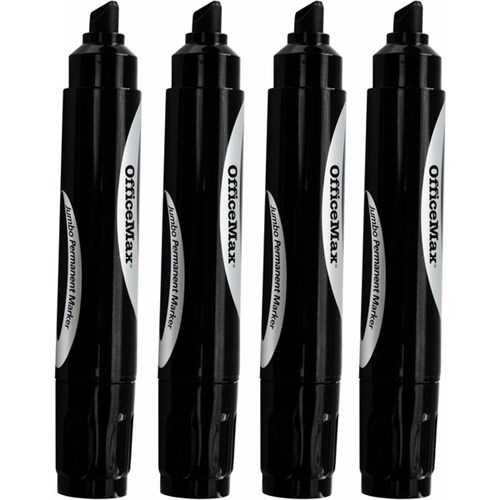 OfficeMax Jumbo Black Permanent Markers Chisel Tip, Pack of 4