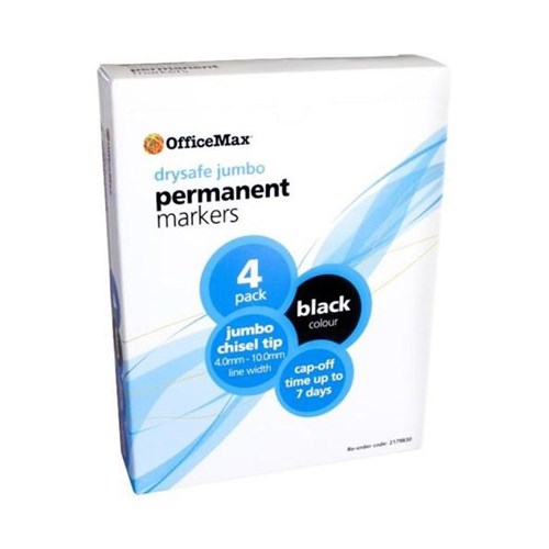OfficeMax Jumbo Black Permanent Markers Chisel Tip, Pack of 4