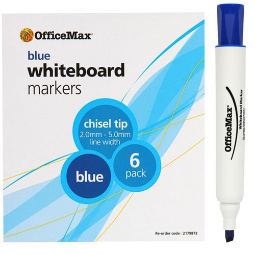 OfficeMax Blue Whiteboard Markers Chisel Tip, Pack of 6