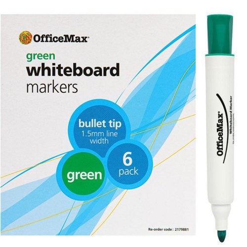 OfficeMax Green Whiteboard Markers Bullet Tip, Pack of 6