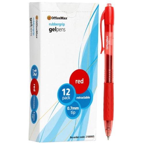 OfficeMax Red Rollerball Gel Pens 0.7mm Fine Tip, Pack of 12