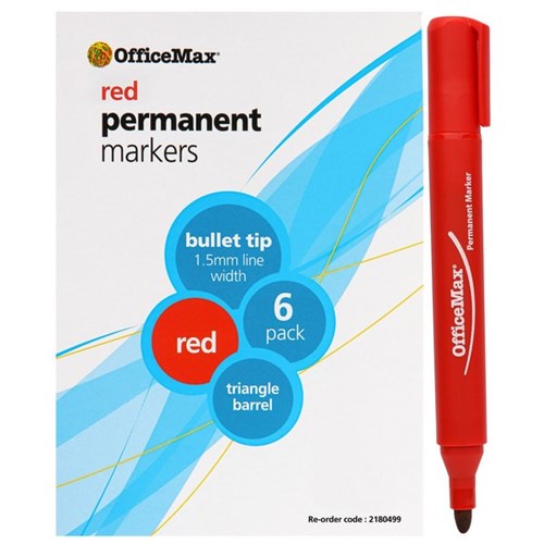 OfficeMax Red Permanent Markers Bullet Tip, Pack of 6