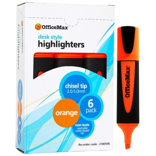OfficeMax Orange Desk Style Highlighters Chisel Tip, Pack of 6