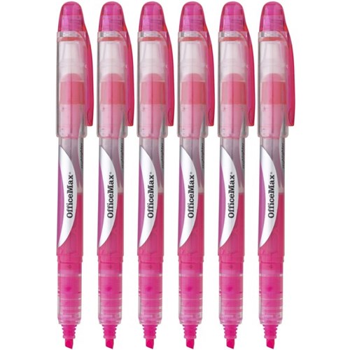 OfficeMax Pink Pen Style Highlighters Chisel Tip, Pack of 6