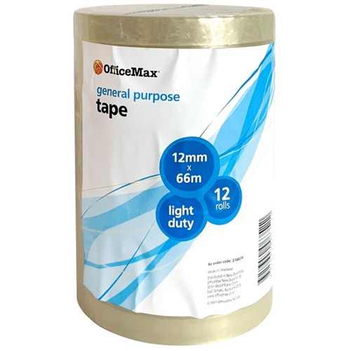 OfficeMax General Purpose Office Tape 12mm x 66m, Pack of 12