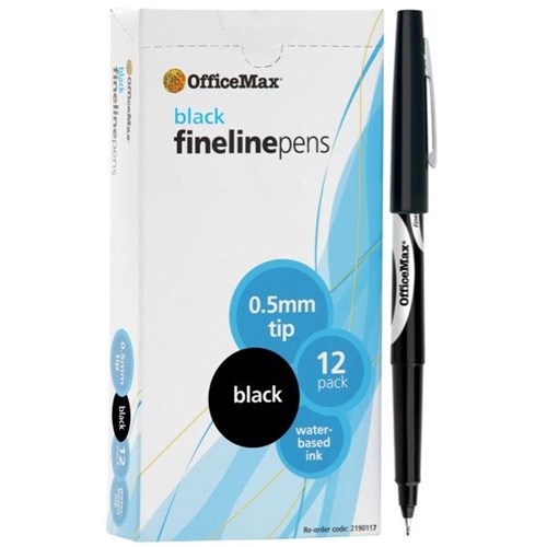OfficeMax Black Fine Line Pens 0.5mm Fine Tip, Box of 12
