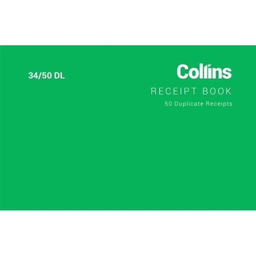 Collins 34/50DL Receipt Book Duplicate Set of 50
