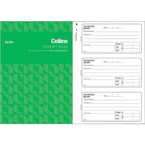 Collins  A5/3 DL Receipt Book NCR Duplicate Set of 300