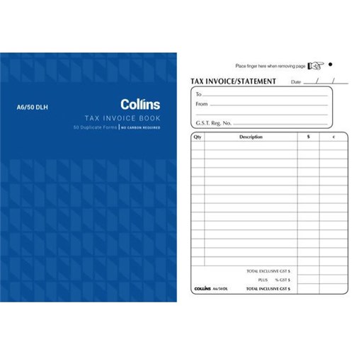 Collins A6/50DLH Tax Invoice Book FSC NCR Duplicate Set of 50
