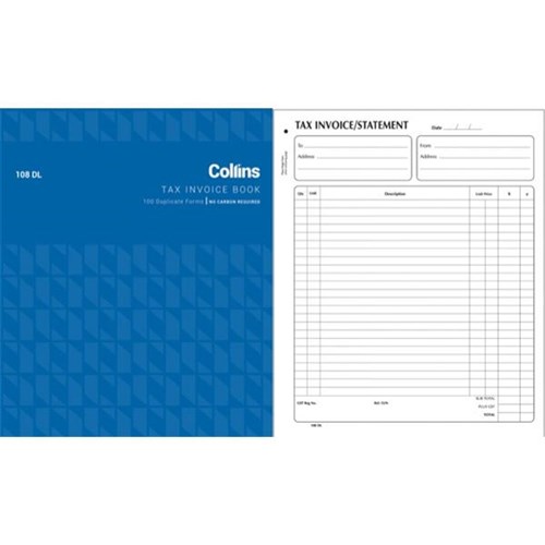 Collins 108DL Tax Invoice Book FSC NCR Duplicate Set of 100