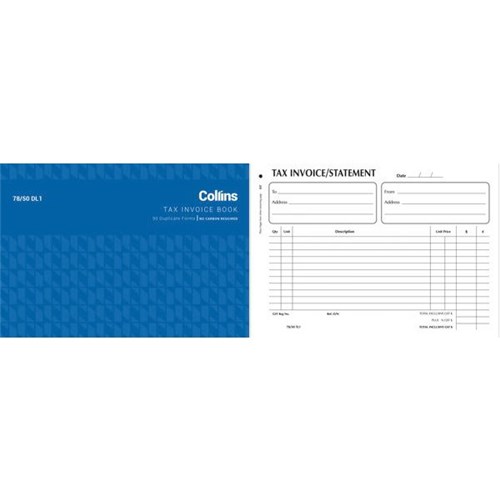 Collins 78/50DL1 Tax Invoice Book NCR Duplicate Set of 50