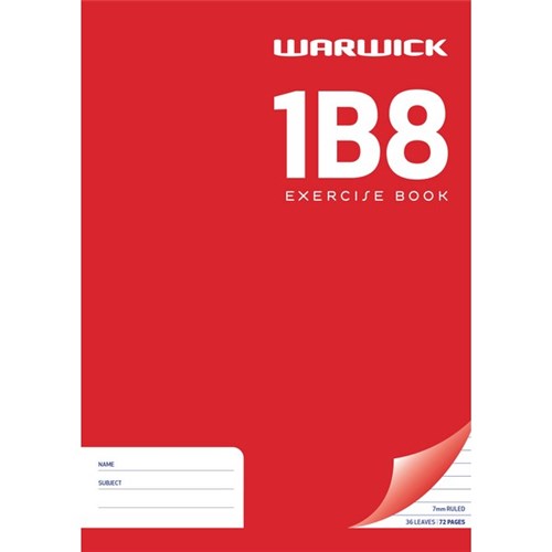 Warwick 1B8 Exercise Book Unpunched 7mm Ruled 36 Leaves
