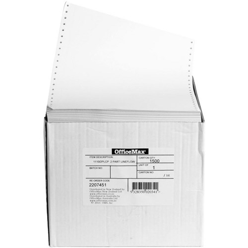 OfficeMax 1110/2PLCP 60gsm 2 Part Plain Lineflow Paper, Carton of 1500