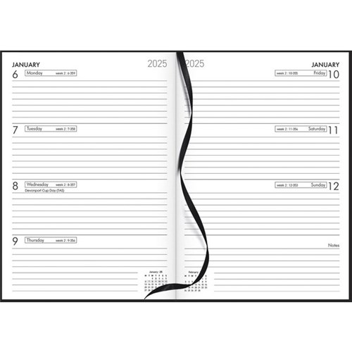 Collins A53 Diary A5 Week To View 2025 Black