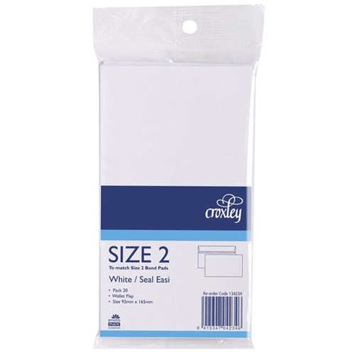 Croxley E31 134234 Size 2 Bond Envelope Seal Easi 92x165mm, Pack of 20
