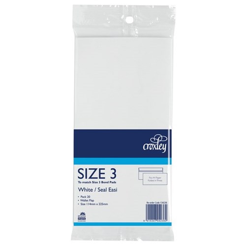 Croxley Size 3 Envelope Seal Easi 114x225mm, Pack of 20