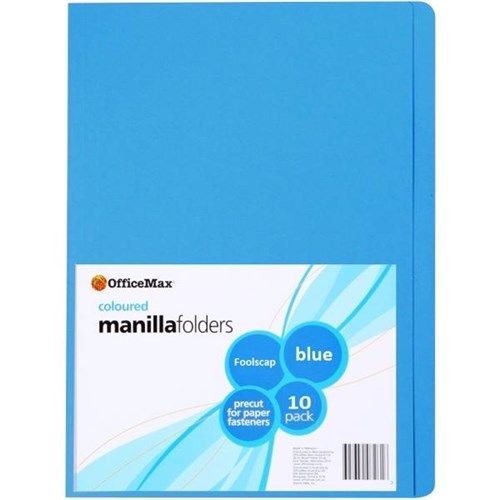 OfficeMax Manilla Folders Foolscap Blue, Pack of 10