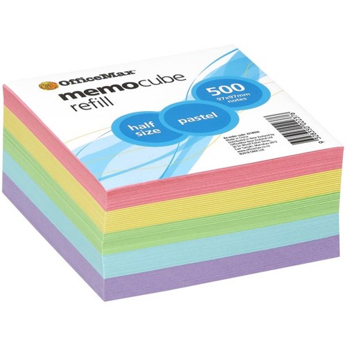 OfficeMax Memo Cube Refill 97x97mm Half Size Pastel Colours