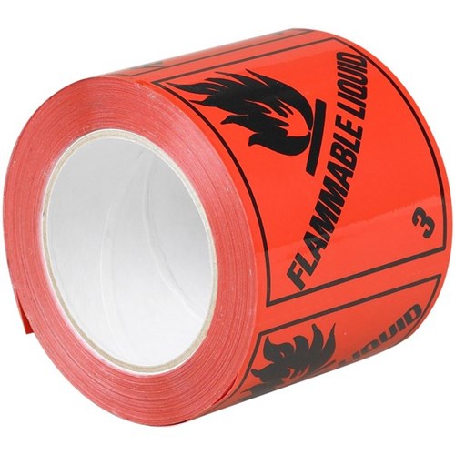 RIPA Shipping Label Flammable Liquid 3 96x100mm Black on Red, Roll of 500