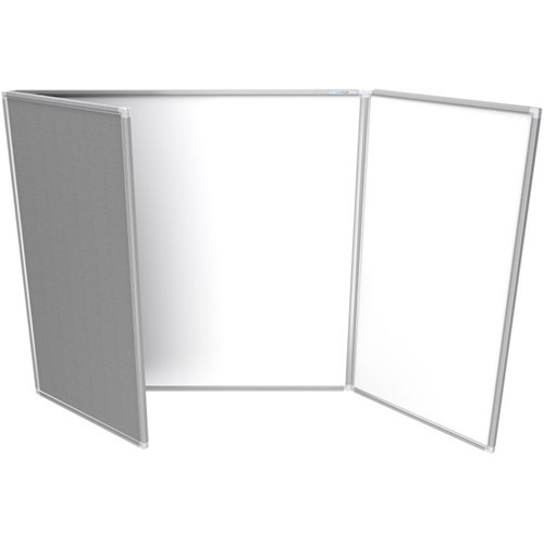 Boyd Visuals Porcelain Whiteboard Cabinet with Grey Fabric Doors 900 x 600mm