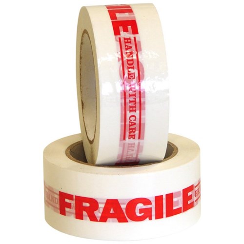Fragile Handle With Care Message Tape 48mm x 100m Red on White