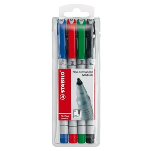Stabilo OHP Assorted Colours Non-Permanent Pens Medium Tip, Pack of 4