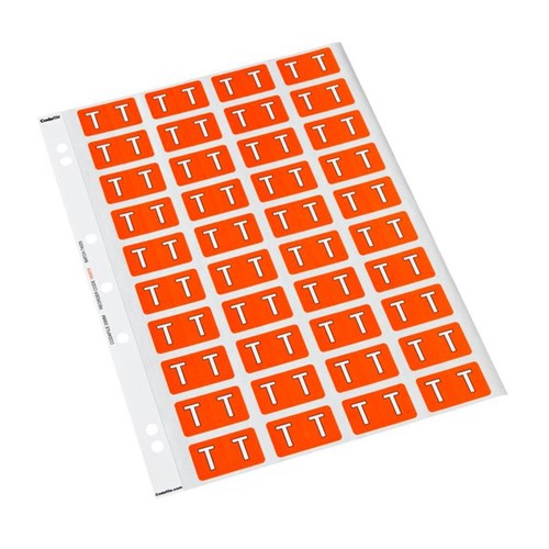 Codafile Alphabetical Letter T Labels 162570 25mm Orange, Sheet of 40