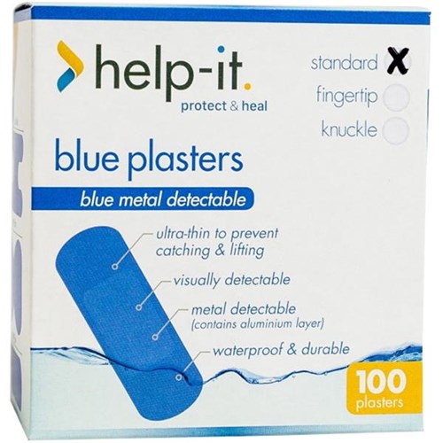 Help-It Metal Detectable Plasters 72x25mm Blue, Pack of 100