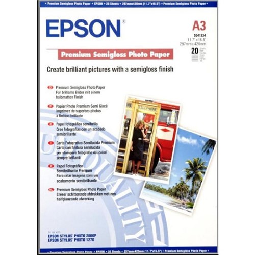 Epson A3 Premium Semigloss Photo Paper, Pack of 20