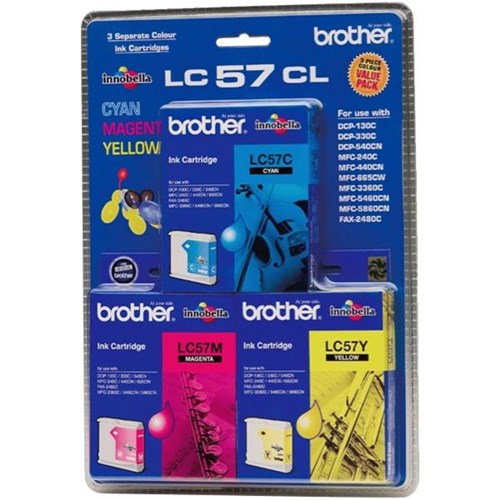 Brother LC57CL 3 Colour Ink Cartridges, Pack of 3