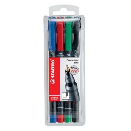 Stabilo 842 OHP Assorted Colours Permanent Pens Fine Tip, Pack of 4