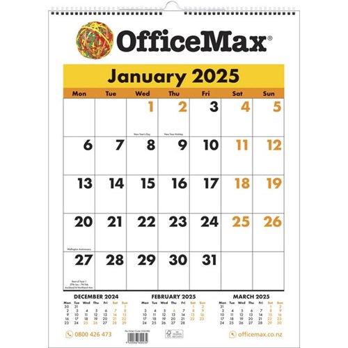 OfficeMax A3 Wall Calendar Month To View 2025