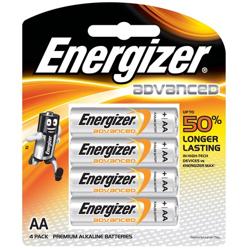Energizer E2 Advanced AA Batteries, Card of 4