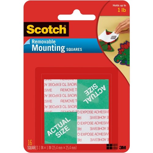 Scotch® 108 Foam Mounting Squares Removable 25.4mm x 25.4mm, Card of 16