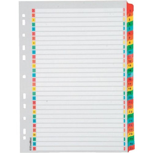 OfficeMax Index Dividers 31 Tab 1-31 Reinforced A4 Coloured
