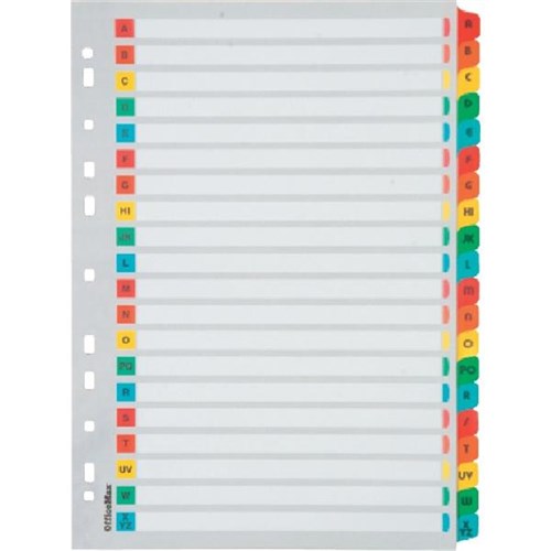 OfficeMax Index Dividers 20 Tab A-Z Reinforced A4 Cardboard Coloured