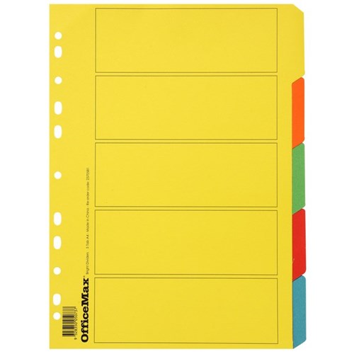 OfficeMax Index Dividers 5 Tab A4 Cardboard Coloured