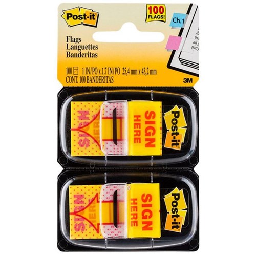 Post-it® Flags 680-9 Sign Here Printed Flags Yellow 100 Flags