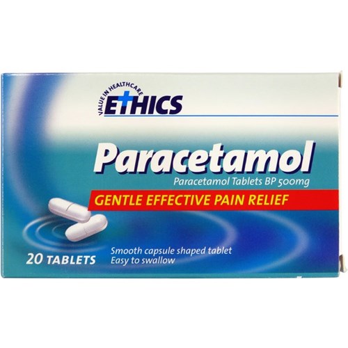 Paracetamol Tablets Capsule Shaped 500mg, Pack of 20