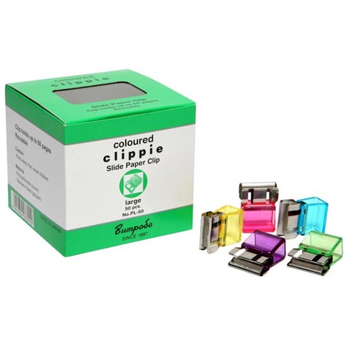 Clippie Coloured Paper Clips Large, Box of 50