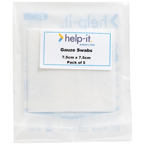 Help-It Non Woven Gauze Swabs Sterile 75x75mm, Pack of 5