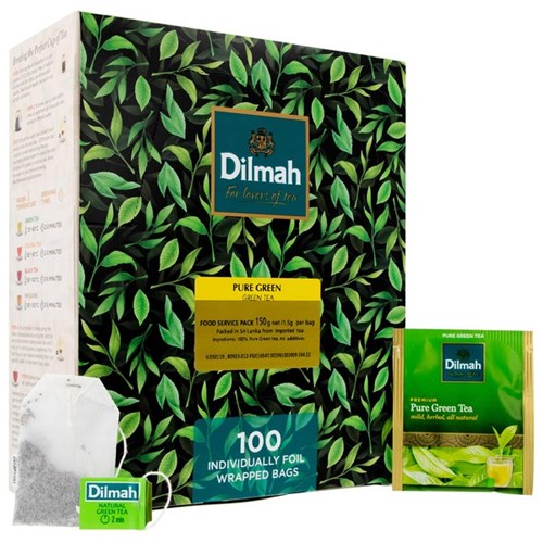 Dilmah Natural Green Enveloped Tea Bags, Box of 100