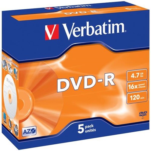 Verbatim DVD-R Recordable Media 4.70GB, Pack of 5