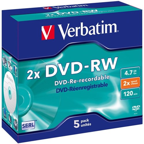 Verbatim DVD-RW Rewritable Media 4.70GB, Pack of 5