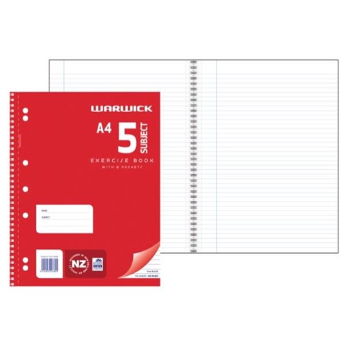 Warwick 5 Subject Exercise Book 7mm Ruled A4 125 Leaves | OfficeMax NZ