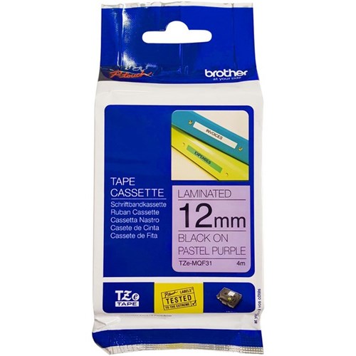 Brother Labelling Tape Cassette TZe-MQF31 12mm x 4m Black on Pastel Purple