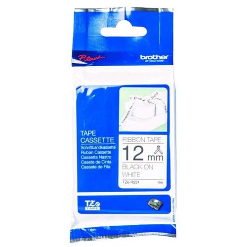 Brother TZe-R231 Ribbon Labelling Tape 12mm Black On White | OfficeMax NZ