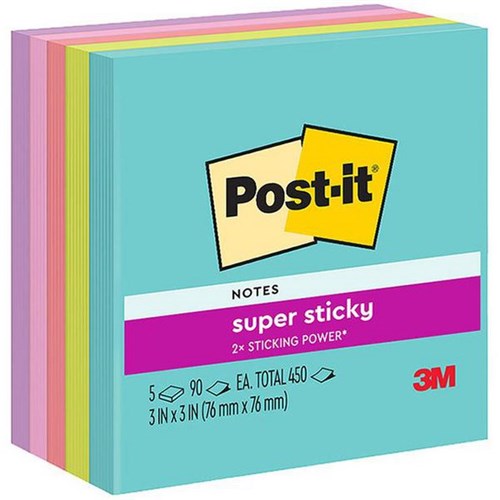 Post-it® Notes 654-5SSMIA Super Sticky 76x76mm Supernova, Pack of 5